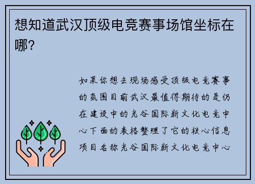 想知道武汉顶级电竞赛事场馆坐标在哪？